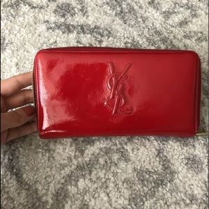 YSL Classic Ligney Zip-Around Wallet Red Calfskin